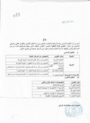 وثيقة توزيع الناجحين على مراكز التكوين المكثف